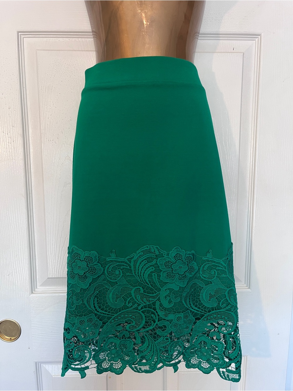 Green Midi Skirt with Lace Hem